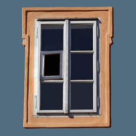 gelbes Fenster in blauer Fassade